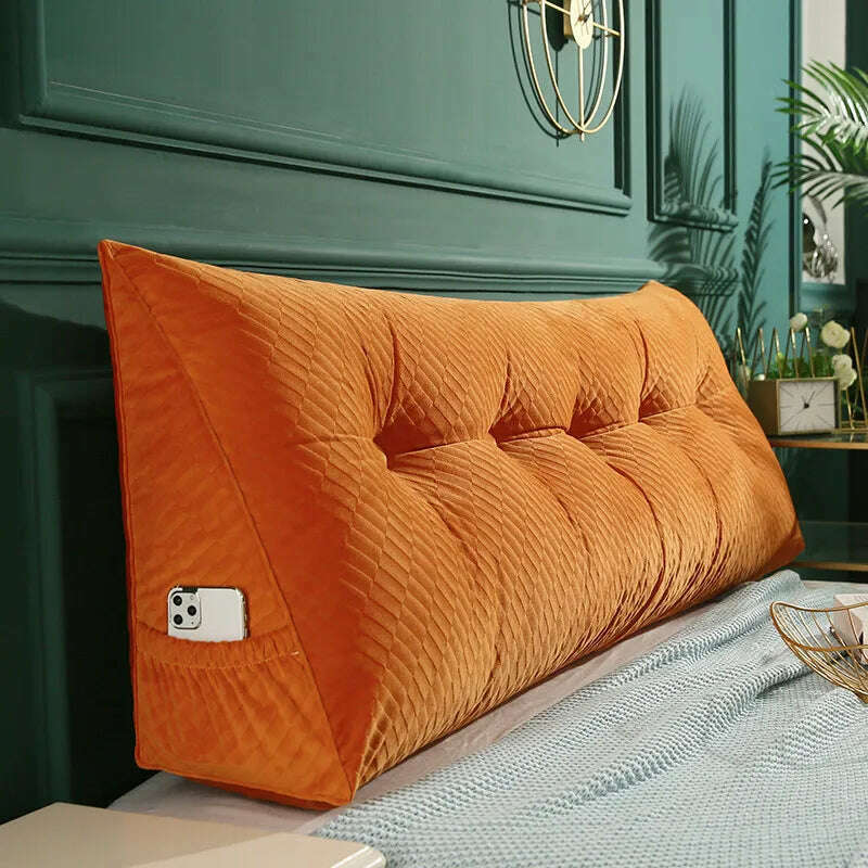 KIMLUD, 200 Cm Triangle Cushion Headboard Pillow Filler Reading Large Backrest Support Wedge Bed Sofa Comfort Waist Pillow Detachable, orange cushion / 60x50x20cm, KIMLUD Women's Clothes