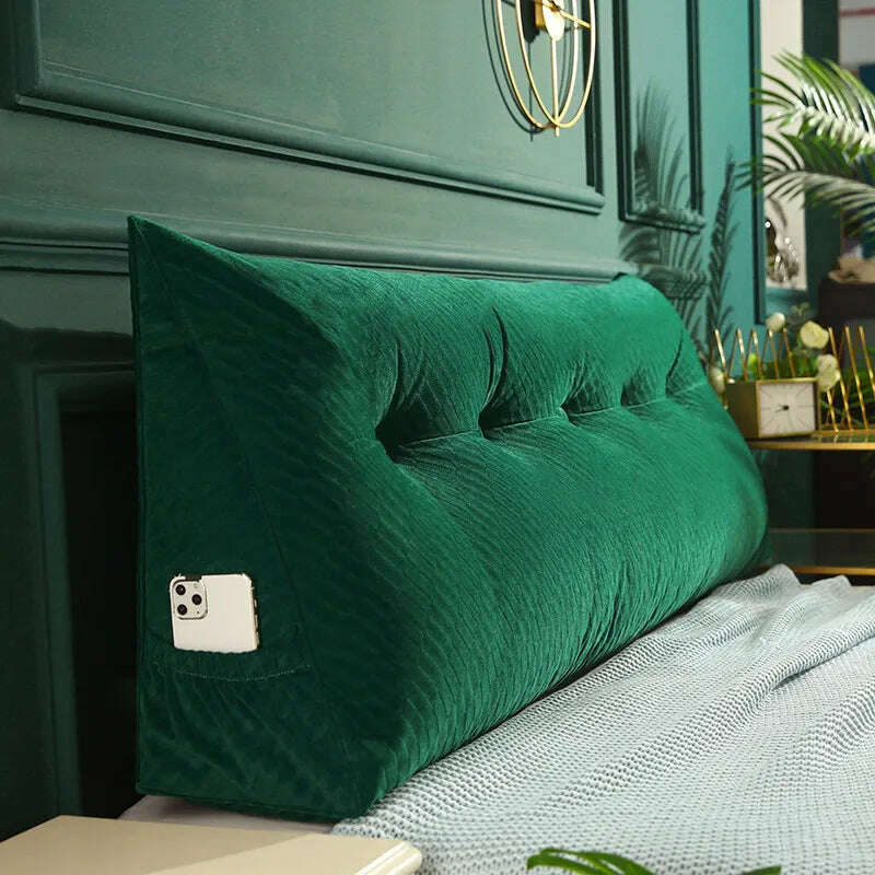 KIMLUD, 200 Cm Triangle Cushion Headboard Pillow Filler Reading Large Backrest Support Wedge Bed Sofa Comfort Waist Pillow Detachable, green cushion / 60x50x20cm, KIMLUD Women's Clothes
