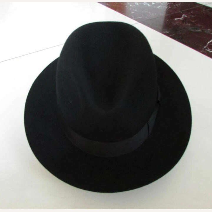 KIMLUD, 2018  Crushhat 100% Wool From Australian Fedora Fashion Unisex Black Homburg Panama Jazz Hat Men Panama Fedora Black Hats B-1540, Black / 55, KIMLUD Women's Clothes