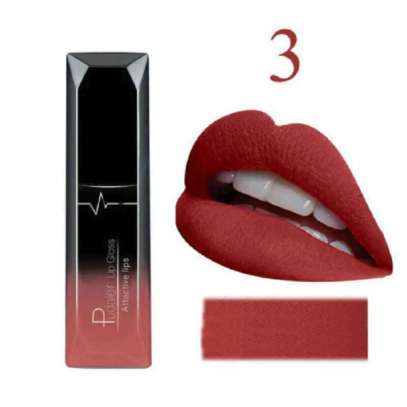 KIMLUD, 2019 Hot Waterproof Liquid Lip Gloss Metallic Matte Lipstick Cosmetic Sexy Batom Mate Lip Tint Makeup Lasting 24Hours Mate Levre, 03, KIMLUD Women's Clothes