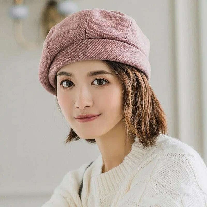 KIMLUD, 2019 new Elegant Women Plaid Beret For fashion Winter Female Cotton Wool Hats Cap Autumn 2019 Brand New Women&#39;s Painter Hat, wine red, KIMLUD Womens Clothes