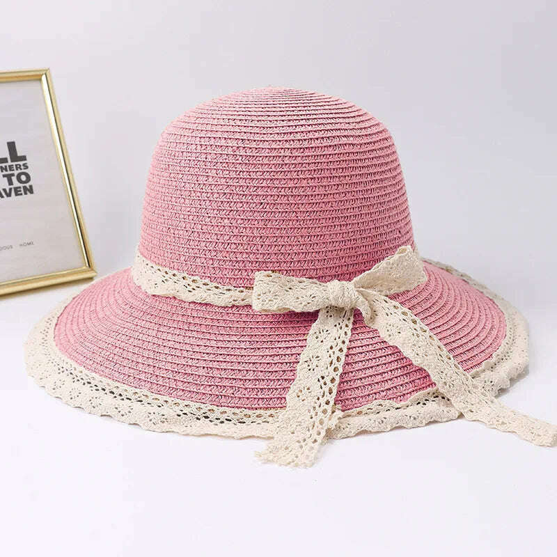 2019 Summer Bow Ribbon Sun Hat Panama Women&#39;s Cap Bonnet Beach Straw Hats - KIMLUD