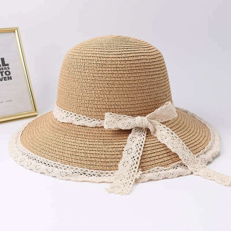 KIMLUD, 2019 Summer Bow Ribbon Sun Hat Panama Women&#39;s Cap Bonnet Beach Straw Hats, khaki01 / 56-58cm, KIMLUD Womens Clothes