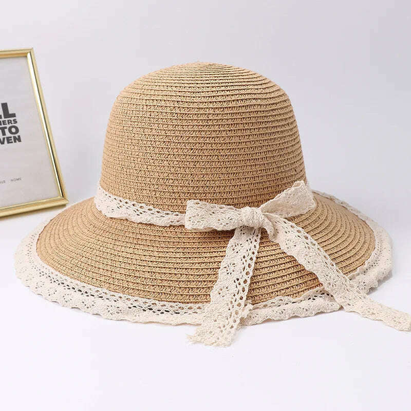2019 Summer Bow Ribbon Sun Hat Panama Women&#39;s Cap Bonnet Beach Straw Hats - KIMLUD
