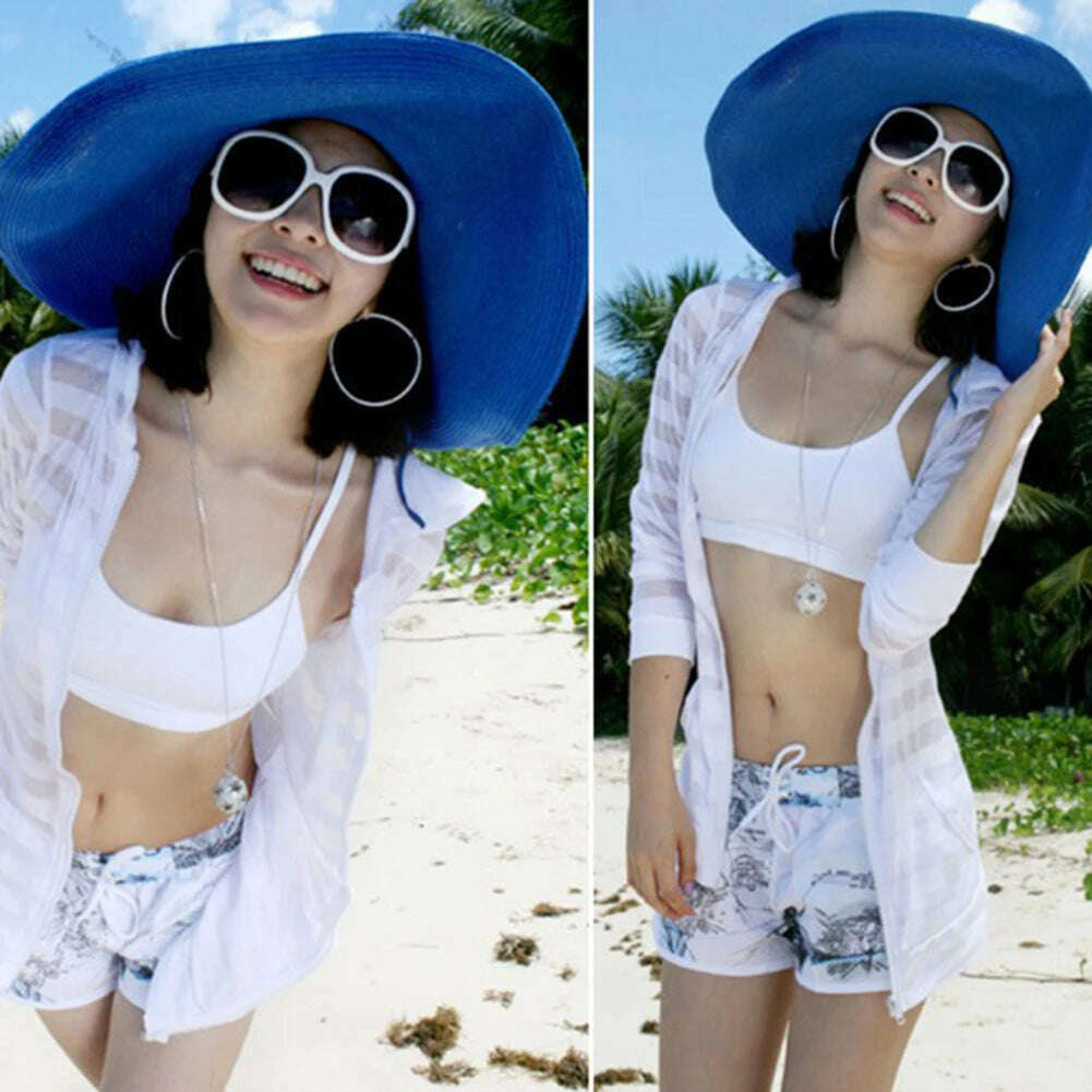 2019 Women Natural Raffia Straw Hat Ribbon Tie Brim Hat Derby Beach Sun Hat Cap Summer Wide Brim UV Protect Hats Female Cap Summ - KIMLUD