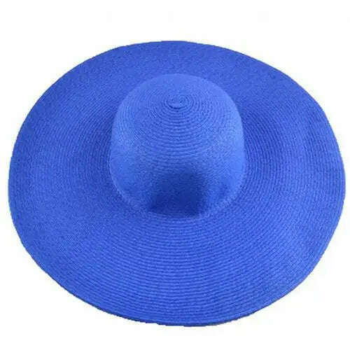 KIMLUD, 2019 Women Natural Raffia Straw Hat Ribbon Tie Brim Hat Derby Beach Sun Hat Cap Summer Wide Brim UV Protect Hats Female Cap Summ, Sapphire Blue, KIMLUD Womens Clothes