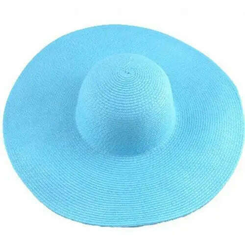 KIMLUD, 2019 Women Natural Raffia Straw Hat Ribbon Tie Brim Hat Derby Beach Sun Hat Cap Summer Wide Brim UV Protect Hats Female Cap Summ, Sky blue, KIMLUD Womens Clothes