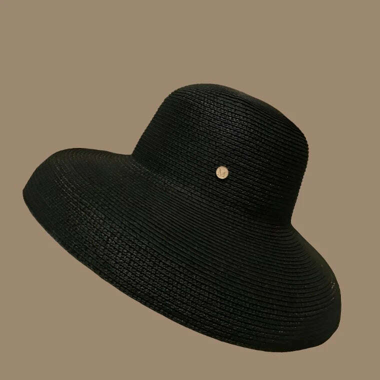 KIMLUD, 2020 Fashion New Elegant Jazz Hats For Women White Sun Hat Men Formal Blue Summer Beach Cap Letter M Fedora Straw Hat, black / 15cm big edge, KIMLUD Womens Clothes
