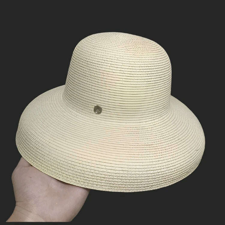 KIMLUD, 2020 Fashion New Elegant Jazz Hats For Women White Sun Hat Men Formal Blue Summer Beach Cap Letter M Fedora Straw Hat, beige / 15cm big edge, KIMLUD Womens Clothes