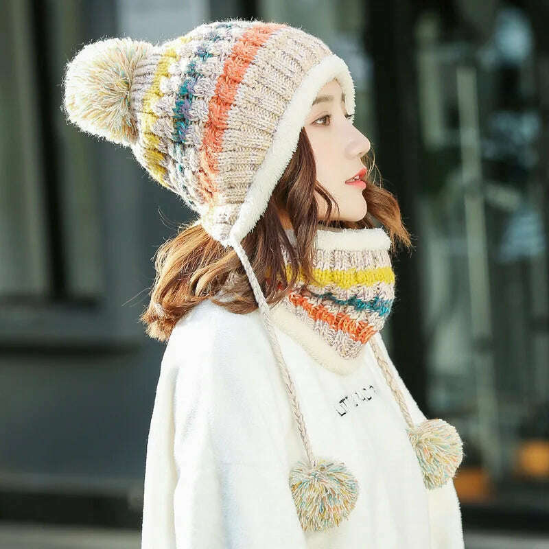 2020 Hat winter women&#39;s Mask balaclava Hat for girls Scarf Thick Warm Fleece Inside Knitted Hat Scarf Set 3pcs Winter Hats - KIMLUD