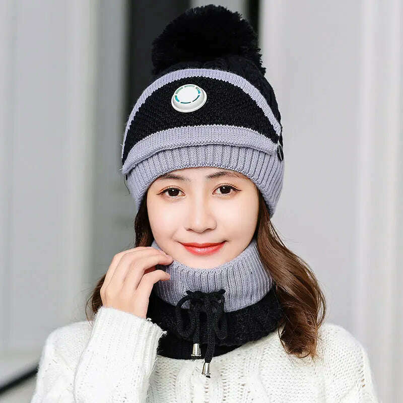 2020 Hat winter women&#39;s Mask balaclava Hat for girls Scarf Thick Warm Fleece Inside Knitted Hat Scarf Set 3pcs Winter Hats - KIMLUD