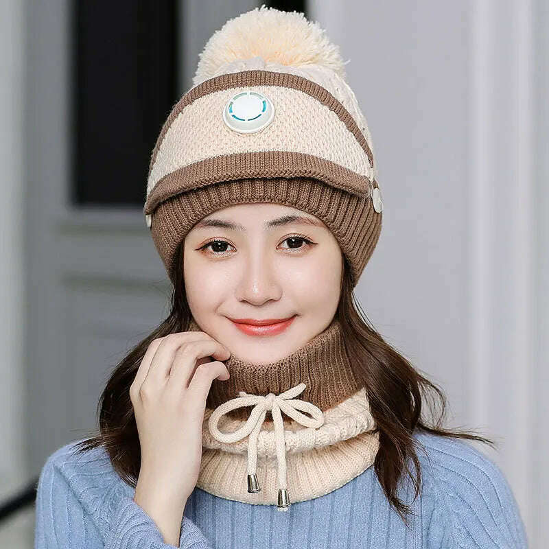 2020 Hat winter women&#39;s Mask balaclava Hat for girls Scarf Thick Warm Fleece Inside Knitted Hat Scarf Set 3pcs Winter Hats - KIMLUD