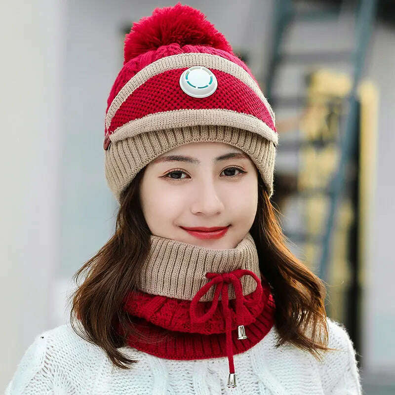 2020 Hat winter women&#39;s Mask balaclava Hat for girls Scarf Thick Warm Fleece Inside Knitted Hat Scarf Set 3pcs Winter Hats - KIMLUD