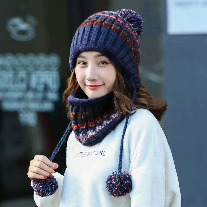 2020 Hat winter women&#39;s Mask balaclava Hat for girls Scarf Thick Warm Fleece Inside Knitted Hat Scarf Set 3pcs Winter Hats - KIMLUD