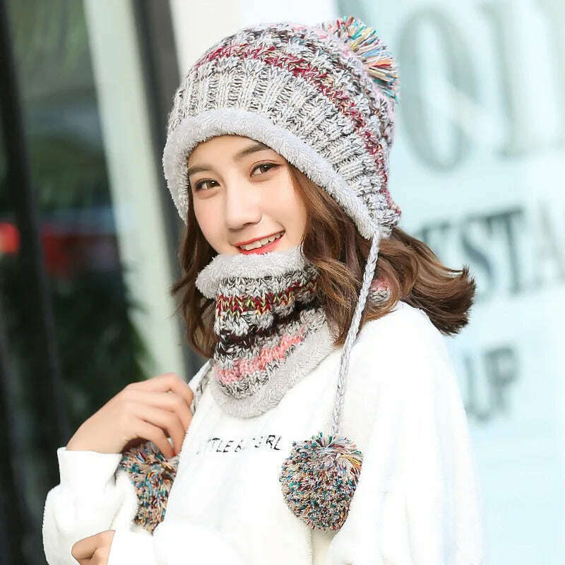 2020 Hat winter women&#39;s Mask balaclava Hat for girls Scarf Thick Warm Fleece Inside Knitted Hat Scarf Set 3pcs Winter Hats - KIMLUD