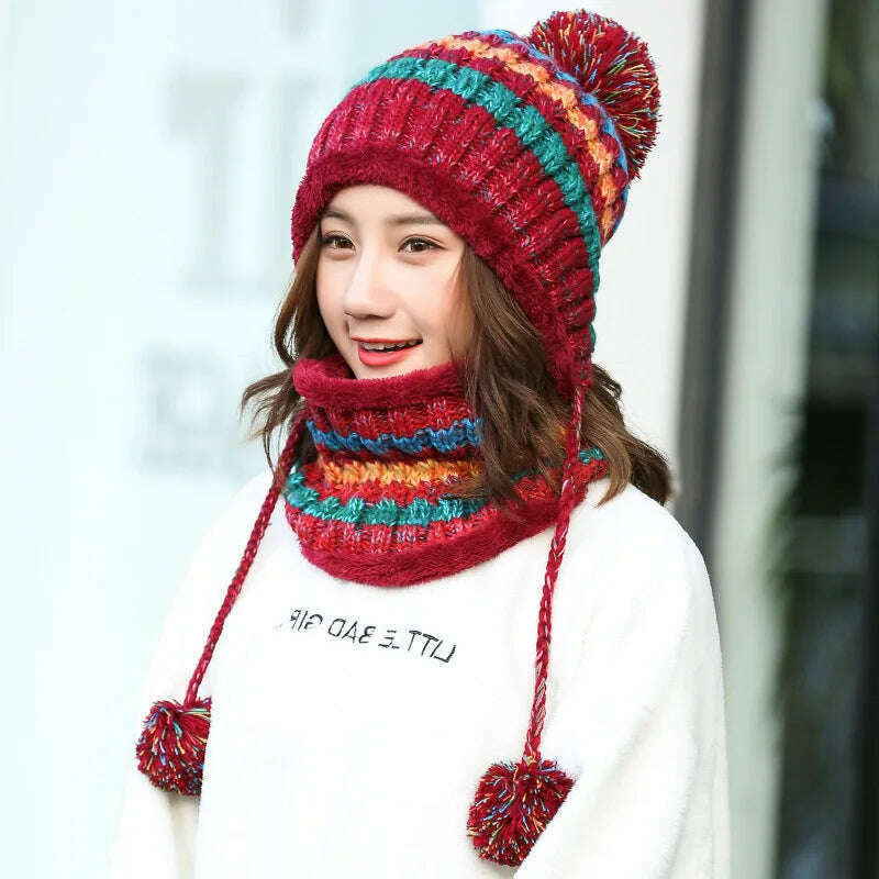 2020 Hat winter women&#39;s Mask balaclava Hat for girls Scarf Thick Warm Fleece Inside Knitted Hat Scarf Set 3pcs Winter Hats - KIMLUD
