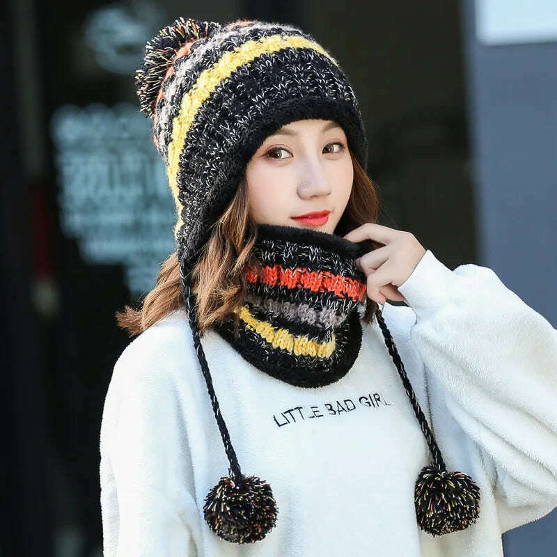 2020 Hat winter women&#39;s Mask balaclava Hat for girls Scarf Thick Warm Fleece Inside Knitted Hat Scarf Set 3pcs Winter Hats - KIMLUD