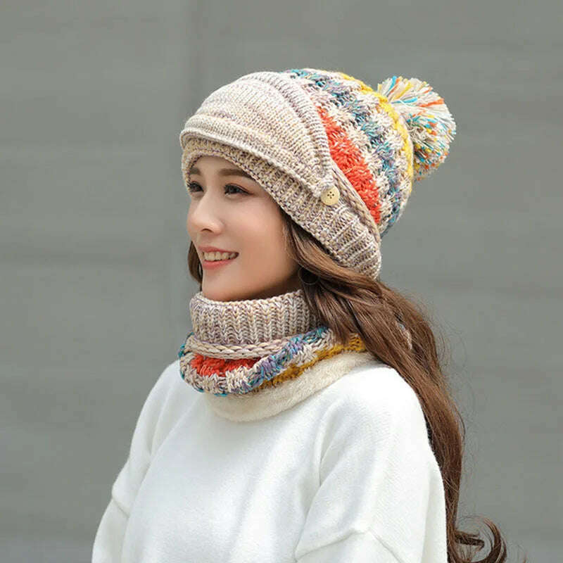 2020 Hat winter women&#39;s Mask balaclava Hat for girls Scarf Thick Warm Fleece Inside Knitted Hat Scarf Set 3pcs Winter Hats - KIMLUD