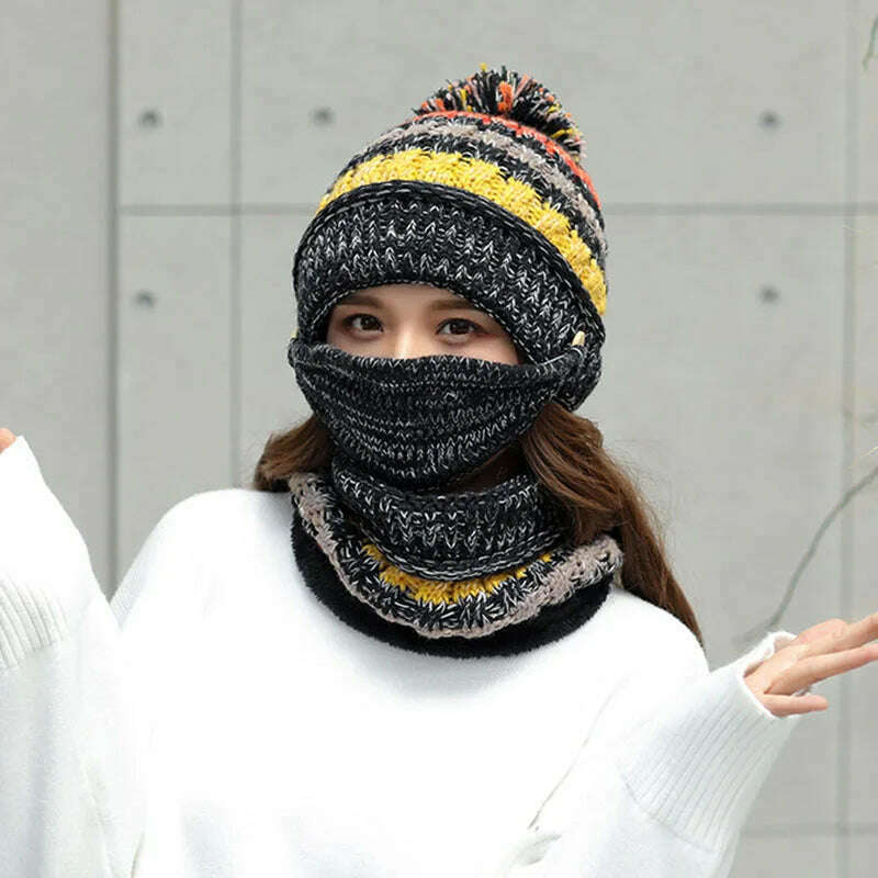 2020 Hat winter women&#39;s Mask balaclava Hat for girls Scarf Thick Warm Fleece Inside Knitted Hat Scarf Set 3pcs Winter Hats - KIMLUD