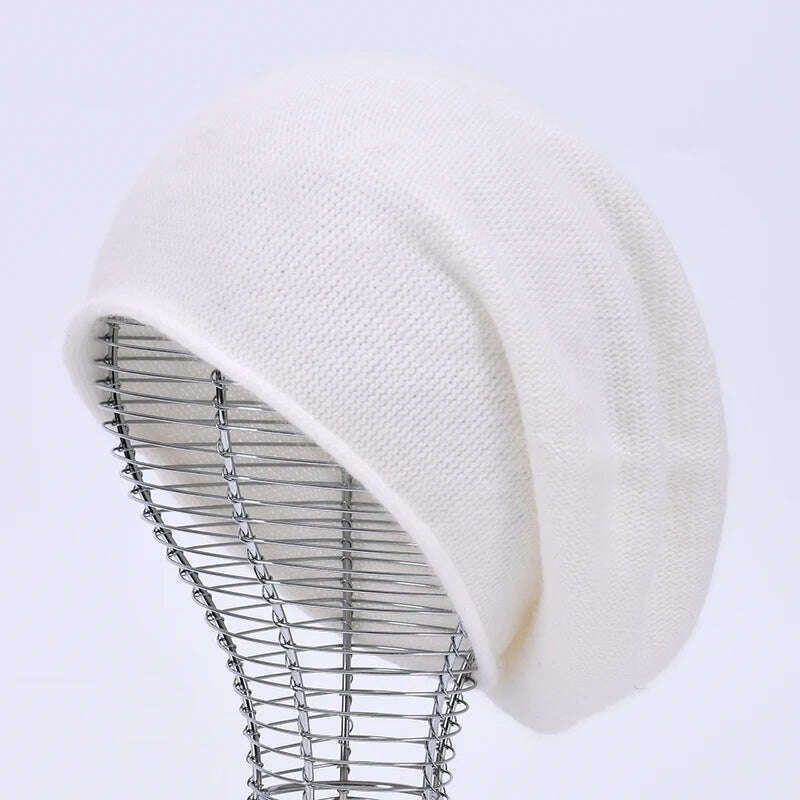 KIMLUD, 2020 New Cashmere Beanie Hat Women Winter Hats Crimping Wool Knitted Warm Skullies Beanies For Women Gorros Female Cap, White, KIMLUD Womens Clothes