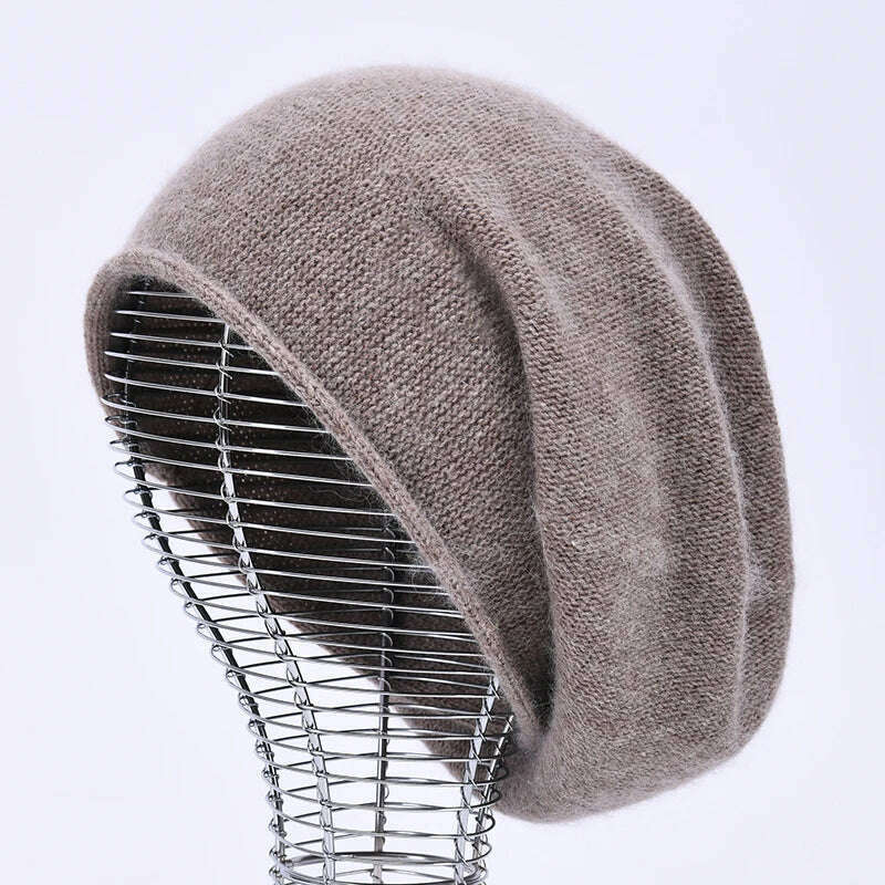 2020 New Cashmere Beanie Hat Women Winter Hats Crimping Wool Knitted Warm Skullies Beanies For Women Gorros Female Cap, Brown, KIMLUD Women's Clothes