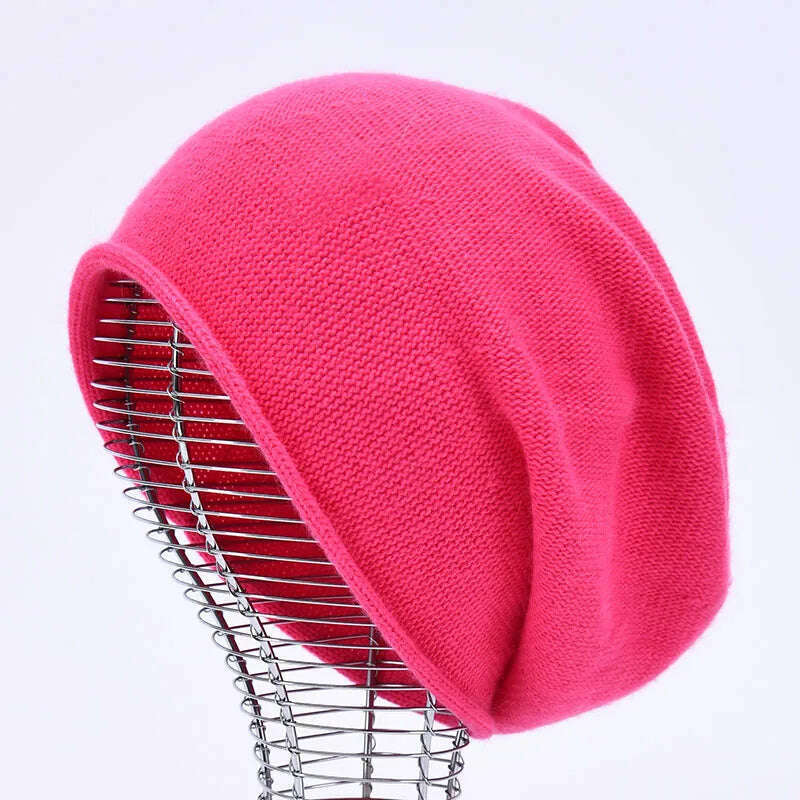KIMLUD, 2020 New Cashmere Beanie Hat Women Winter Hats Crimping Wool Knitted Warm Skullies Beanies For Women Gorros Female Cap, Hot pink, KIMLUD Womens Clothes