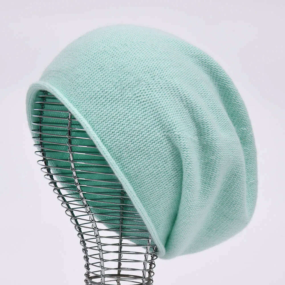 2020 New Cashmere Beanie Hat Women Winter Hats Crimping Wool Knitted Warm Skullies Beanies For Women Gorros Female Cap, Mint, KIMLUD Women's Clothes