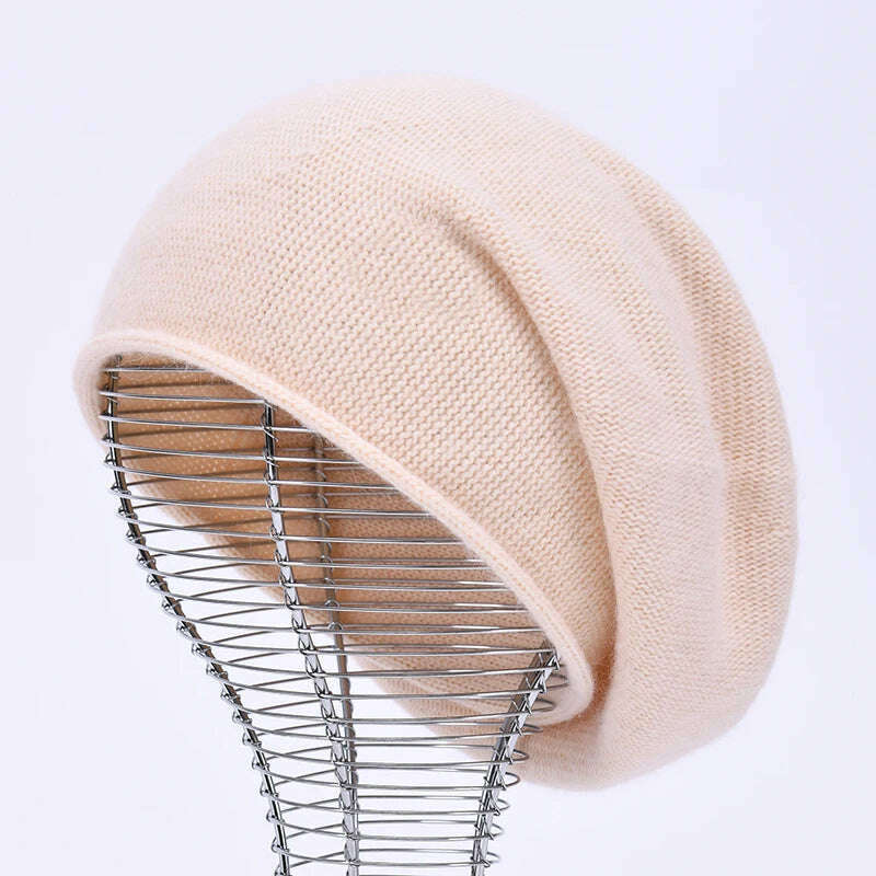 2020 New Cashmere Beanie Hat Women Winter Hats Crimping Wool Knitted Warm Skullies Beanies For Women Gorros Female Cap, Beige, KIMLUD Women's Clothes
