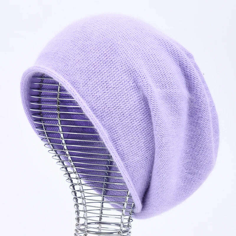 2020 New Cashmere Beanie Hat Women Winter Hats Crimping Wool Knitted Warm Skullies Beanies For Women Gorros Female Cap, Lavender, KIMLUD Women's Clothes