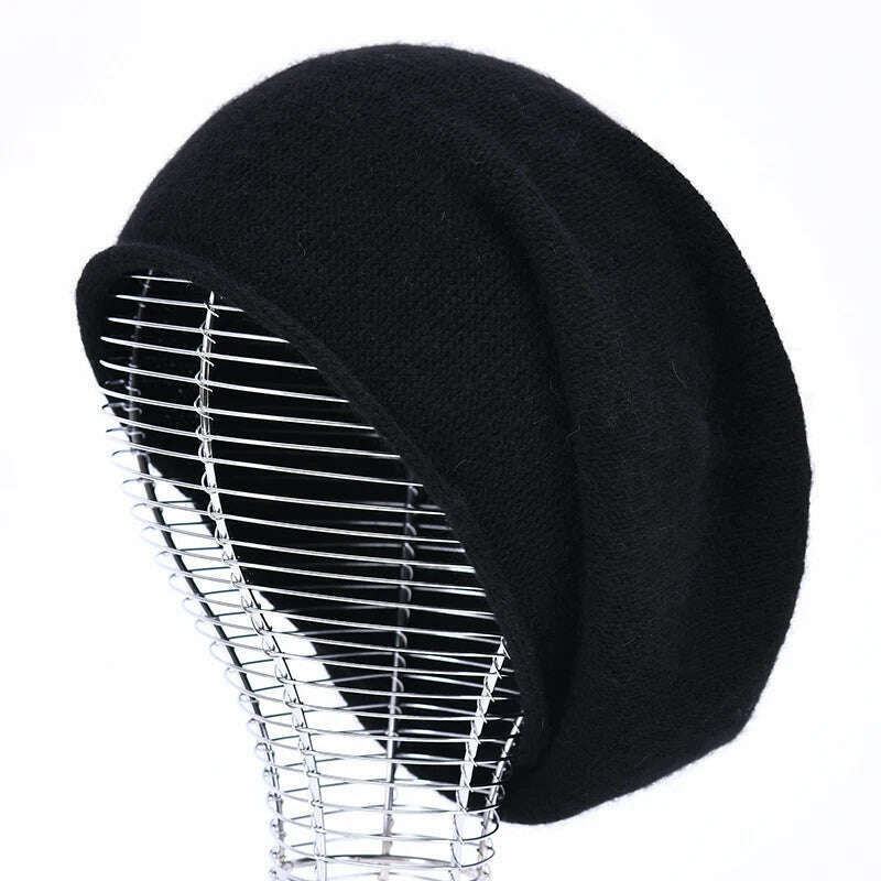 2020 New Cashmere Beanie Hat Women Winter Hats Crimping Wool Knitted Warm Skullies Beanies For Women Gorros Female Cap, Black, KIMLUD Women's Clothes