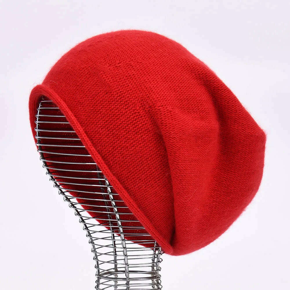 2020 New Cashmere Beanie Hat Women Winter Hats Crimping Wool Knitted Warm Skullies Beanies For Women Gorros Female Cap, Red, KIMLUD Women's Clothes