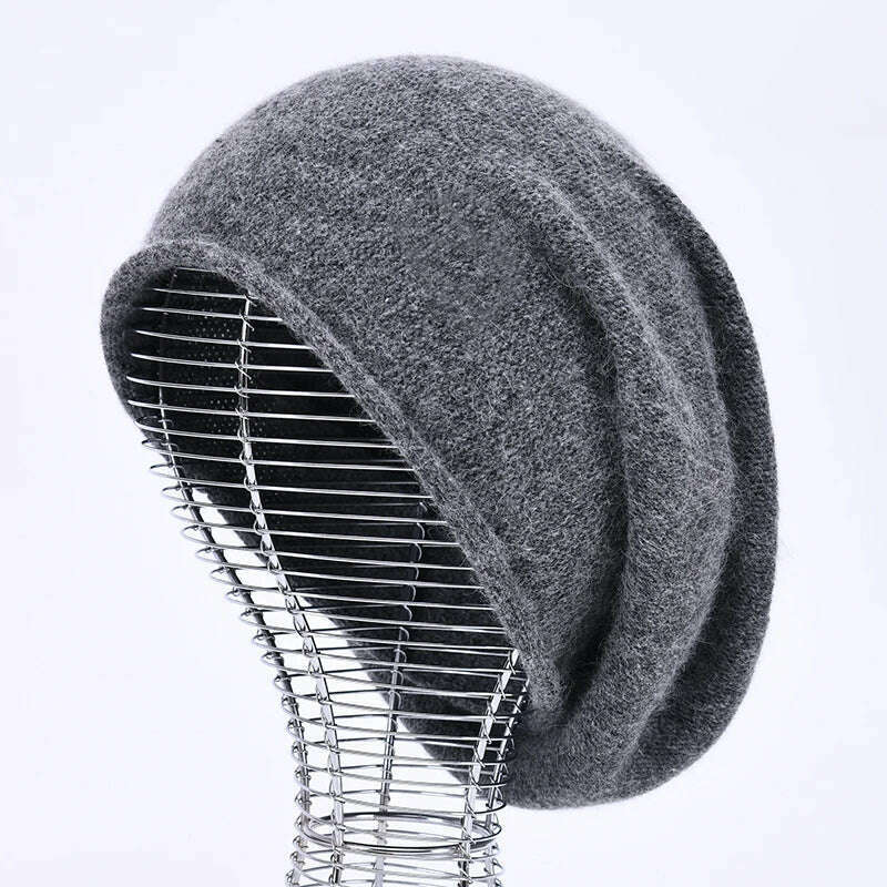 KIMLUD, 2020 New Cashmere Beanie Hat Women Winter Hats Crimping Wool Knitted Warm Skullies Beanies For Women Gorros Female Cap, Dark grey, KIMLUD Womens Clothes