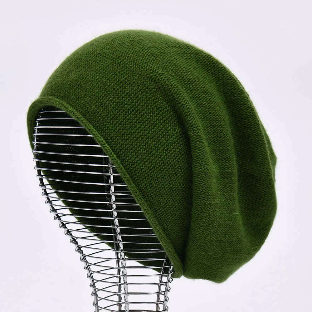 KIMLUD, 2020 New Cashmere Beanie Hat Women Winter Hats Crimping Wool Knitted Warm Skullies Beanies For Women Gorros Female Cap, Green, KIMLUD Womens Clothes