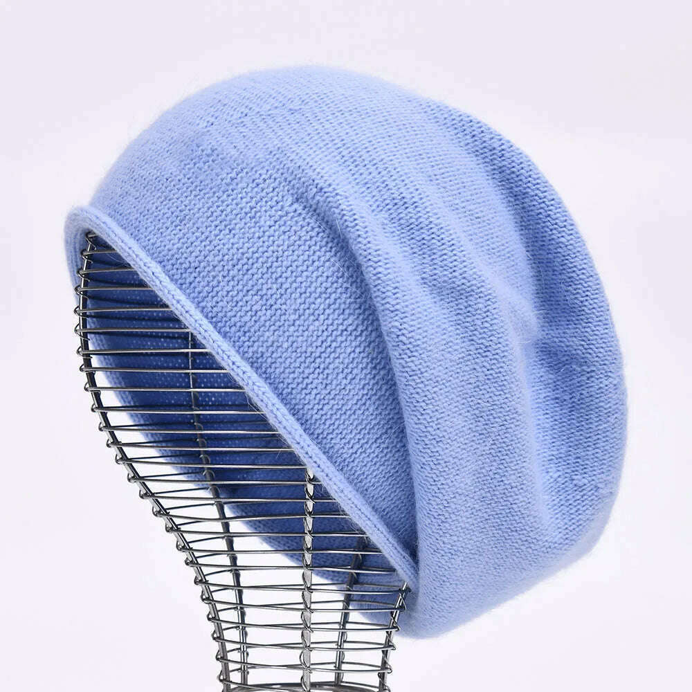 KIMLUD, 2020 New Cashmere Beanie Hat Women Winter Hats Crimping Wool Knitted Warm Skullies Beanies For Women Gorros Female Cap, Baby blue, KIMLUD Womens Clothes