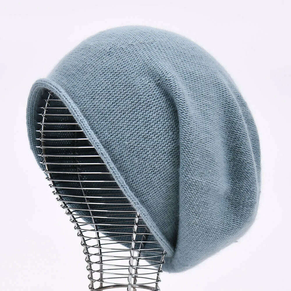 2020 New Cashmere Beanie Hat Women Winter Hats Crimping Wool Knitted Warm Skullies Beanies For Women Gorros Female Cap, Blue, KIMLUD Women's Clothes