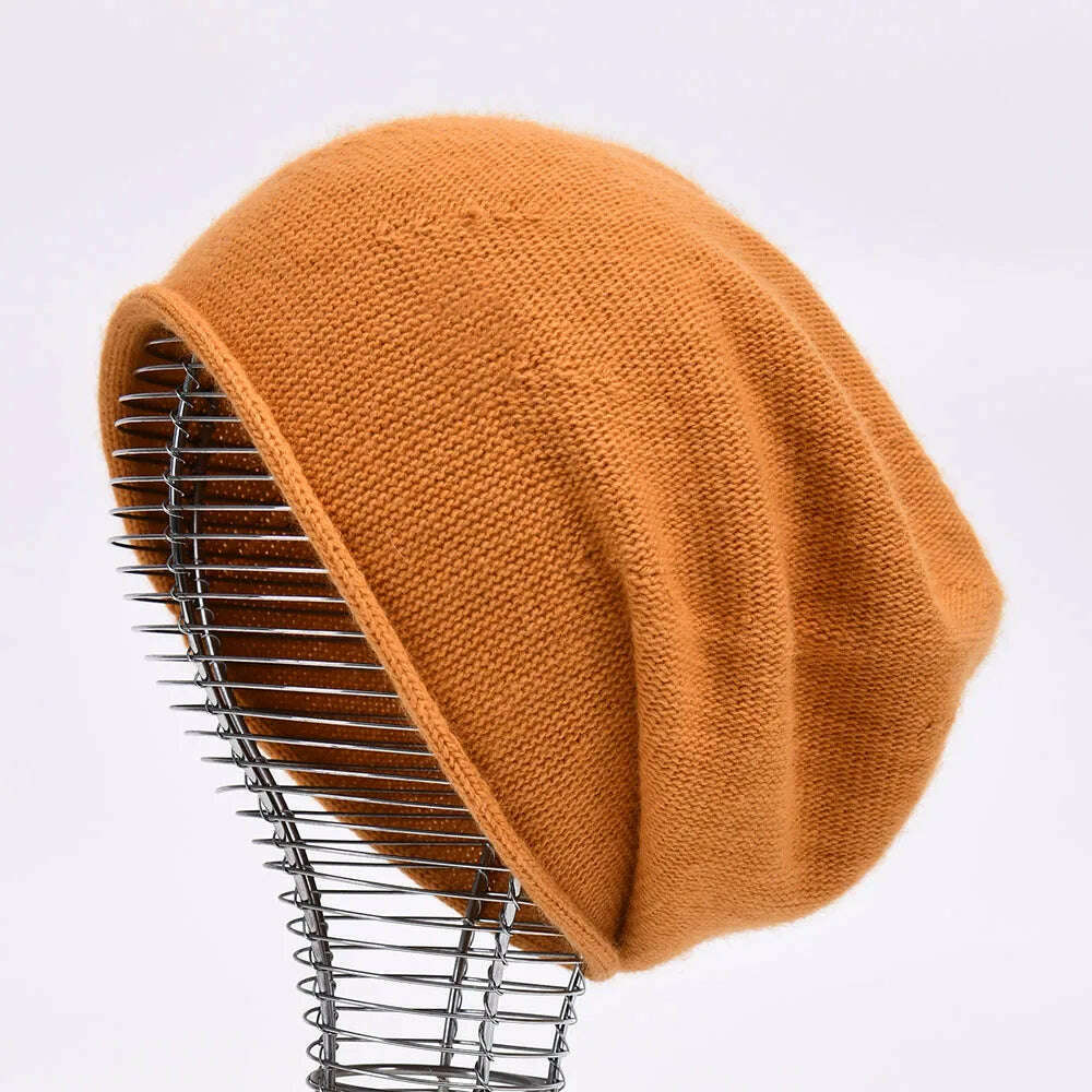 KIMLUD, 2020 New Cashmere Beanie Hat Women Winter Hats Crimping Wool Knitted Warm Skullies Beanies For Women Gorros Female Cap, Ginger, KIMLUD Womens Clothes