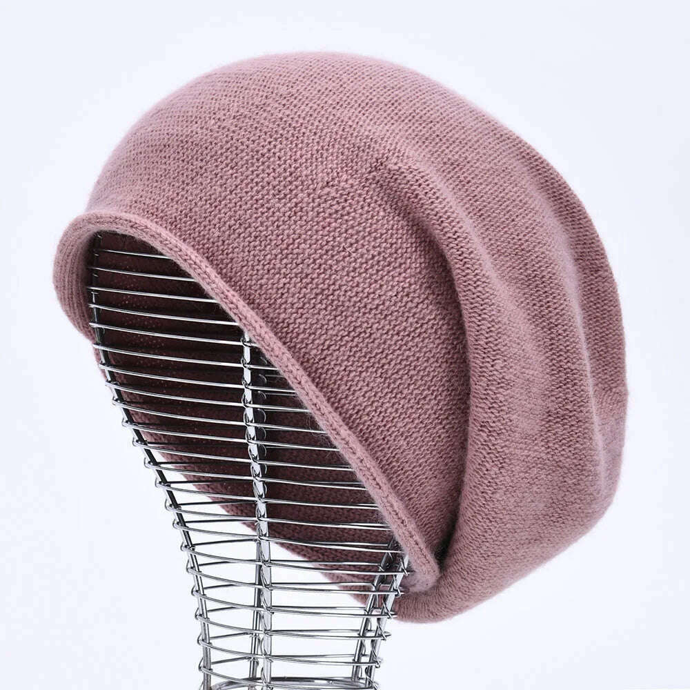 2020 New Cashmere Beanie Hat Women Winter Hats Crimping Wool Knitted Warm Skullies Beanies For Women Gorros Female Cap, Dirty pink, KIMLUD Women's Clothes