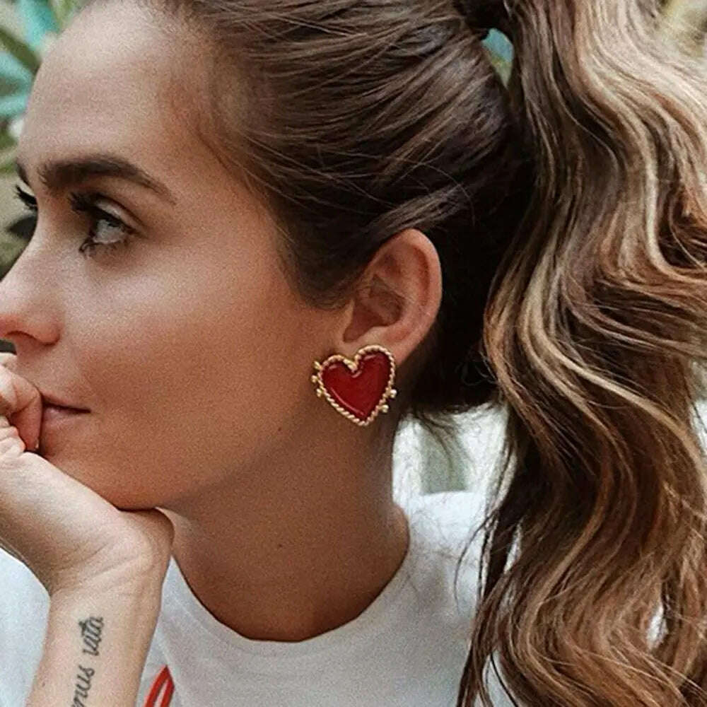 KIMLUD, 2020 New Design Red Heart Stud Earring Women Metal Gold Color Eye Heart Lips Wedding  Statement Earrings Fashion Party Jewelry, KIMLUD Womens Clothes