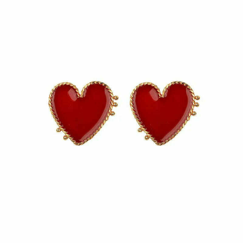 KIMLUD, 2020 New Design Red Heart Stud Earring Women Metal Gold Color Eye Heart Lips Wedding  Statement Earrings Fashion Party Jewelry, KIMLUD Women's Clothes