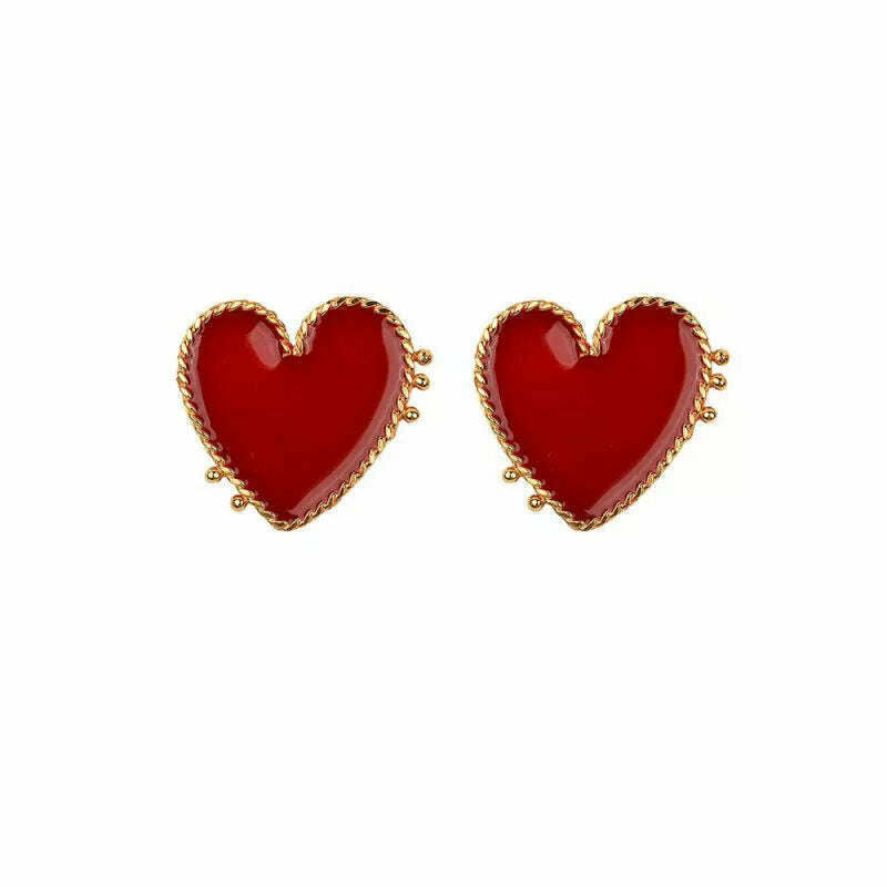 KIMLUD, 2020 New Design Red Heart Stud Earring Women Metal Gold Color Eye Heart Lips Wedding  Statement Earrings Fashion Party Jewelry, KIMLUD Womens Clothes