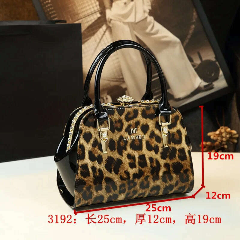 KIMLUD, 2021 Luxury Fashion Diamond Women Handbag cowhide leather leopard ladies Portable party tote evening Bag shoulder diagonal bags, 3192, KIMLUD Women's Clothes