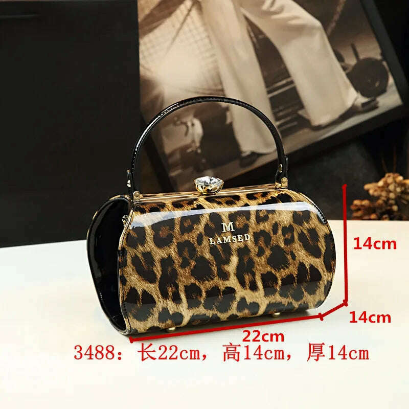 KIMLUD, 2021 Luxury Fashion Diamond Women Handbag cowhide leather leopard ladies Portable party tote evening Bag shoulder diagonal bags, KIMLUD Womens Clothes