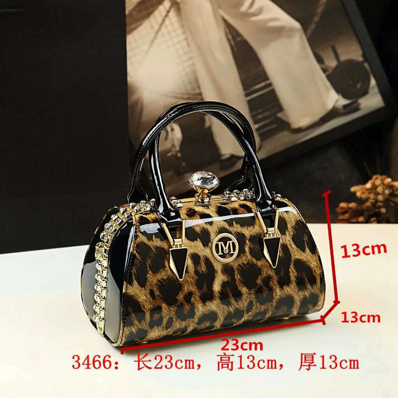 KIMLUD, 2021 Luxury Fashion Diamond Women Handbag cowhide leather leopard ladies Portable party tote evening Bag shoulder diagonal bags, 3466, KIMLUD Womens Clothes