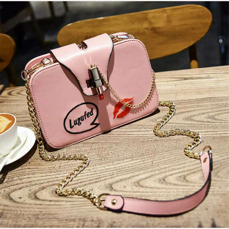 KIMLUD, 2021 New Female single shoulder casual bag 3 compartments style Fashion rabbit ears sculpt Oblique span bag chain flap bag, Pink lipstick, KIMLUD Womens Clothes