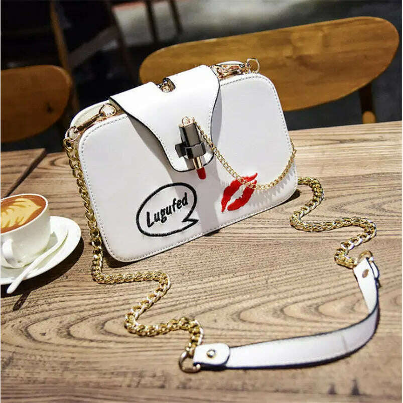 KIMLUD, 2021 New Female single shoulder casual bag 3 compartments style Fashion rabbit ears sculpt Oblique span bag chain flap bag, White lipstick, KIMLUD Womens Clothes