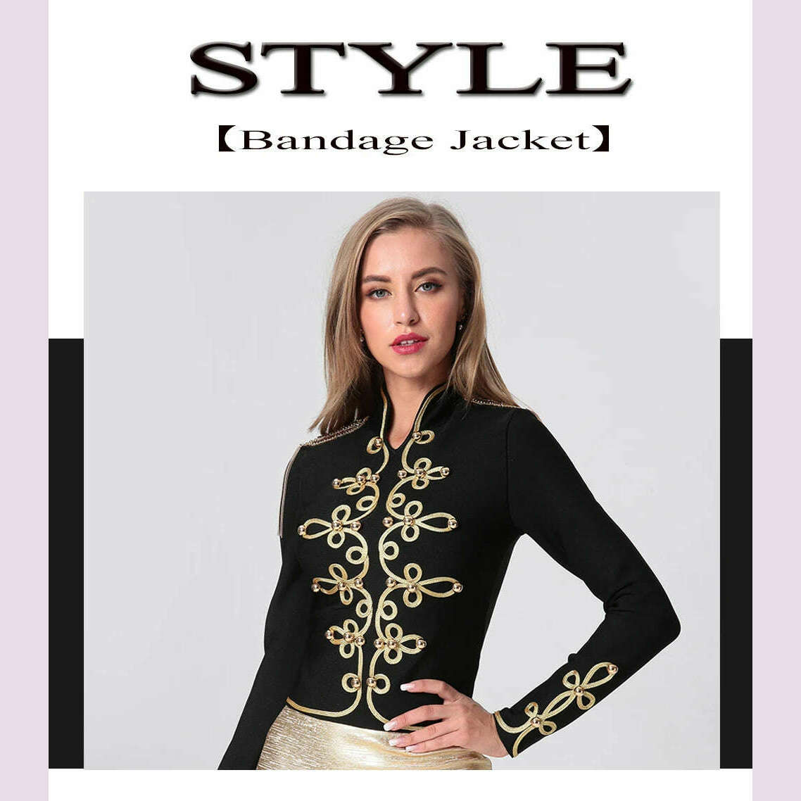 KIMLUD, 2021 New Winter Autumn Fashion Women's Bandage Jacket Long Sleeve Casual Sexy Black Night Club Party Coat Outwear Female Golden, KIMLUD Womens Clothes