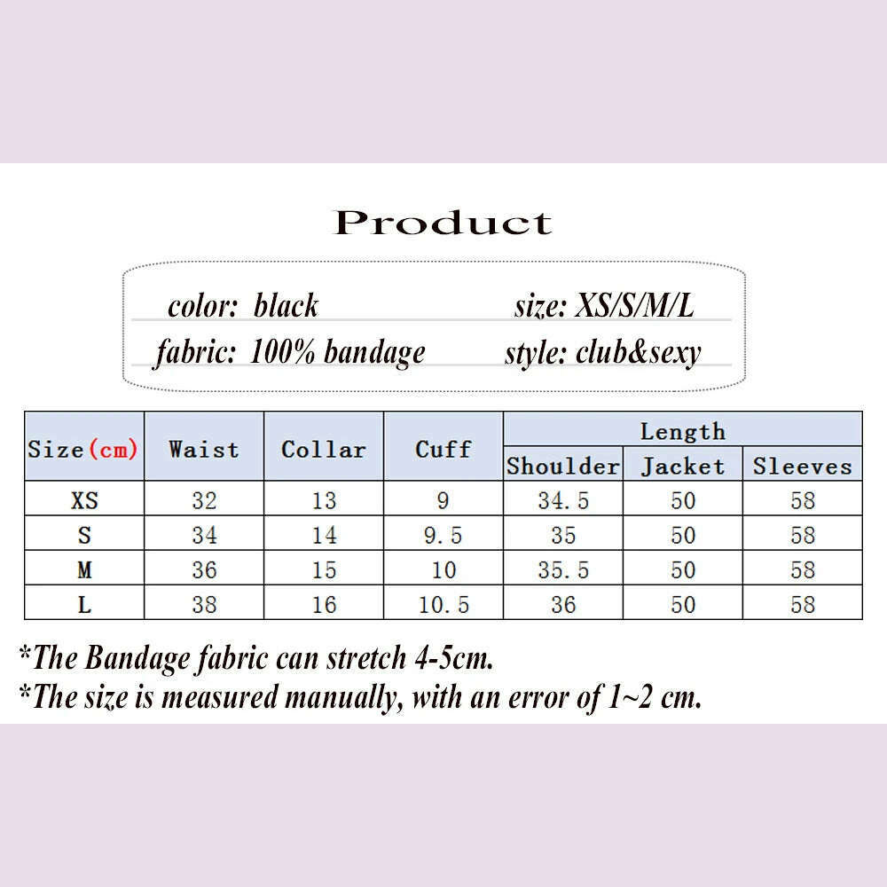 KIMLUD, 2021 New Winter Autumn Fashion Women's Bandage Jacket Long Sleeve Casual Sexy Black Night Club Party Coat Outwear Female Golden, KIMLUD Womens Clothes