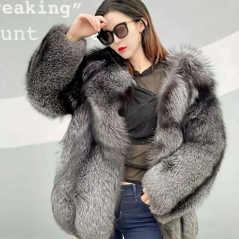 KIMLUD, 2021 New winter Fur Coat Women's Silver Fox Fur Coat High quality Fashion Natural Real fur Jacket, KIMLUD Women's Clothes