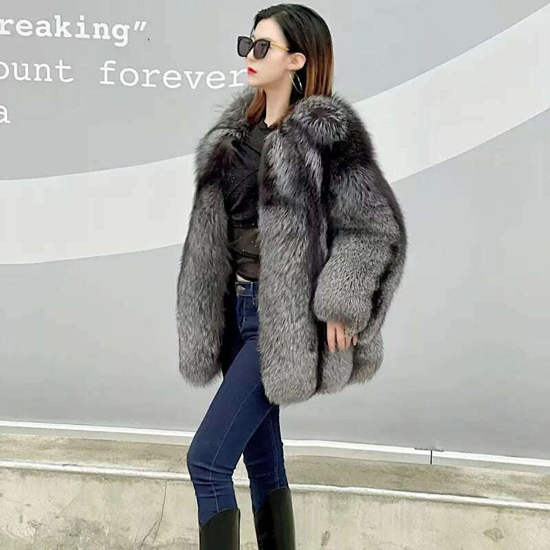 KIMLUD, 2021 New winter Fur Coat Women's Silver Fox Fur Coat High quality Fashion Natural Real fur Jacket, KIMLUD Womens Clothes