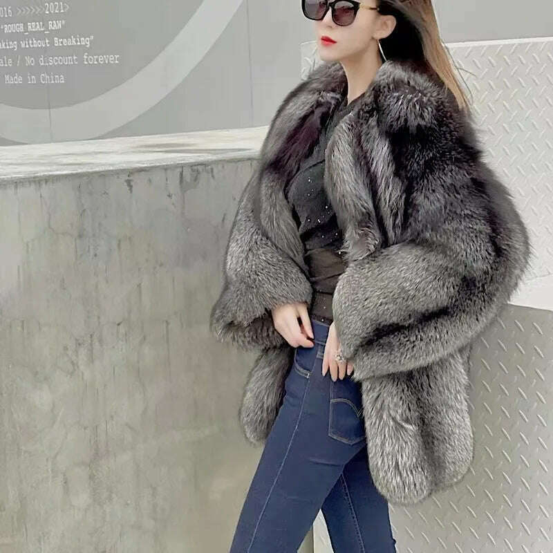 KIMLUD, 2021 New winter Fur Coat Women's Silver Fox Fur Coat High quality Fashion Natural Real fur Jacket, KIMLUD Womens Clothes